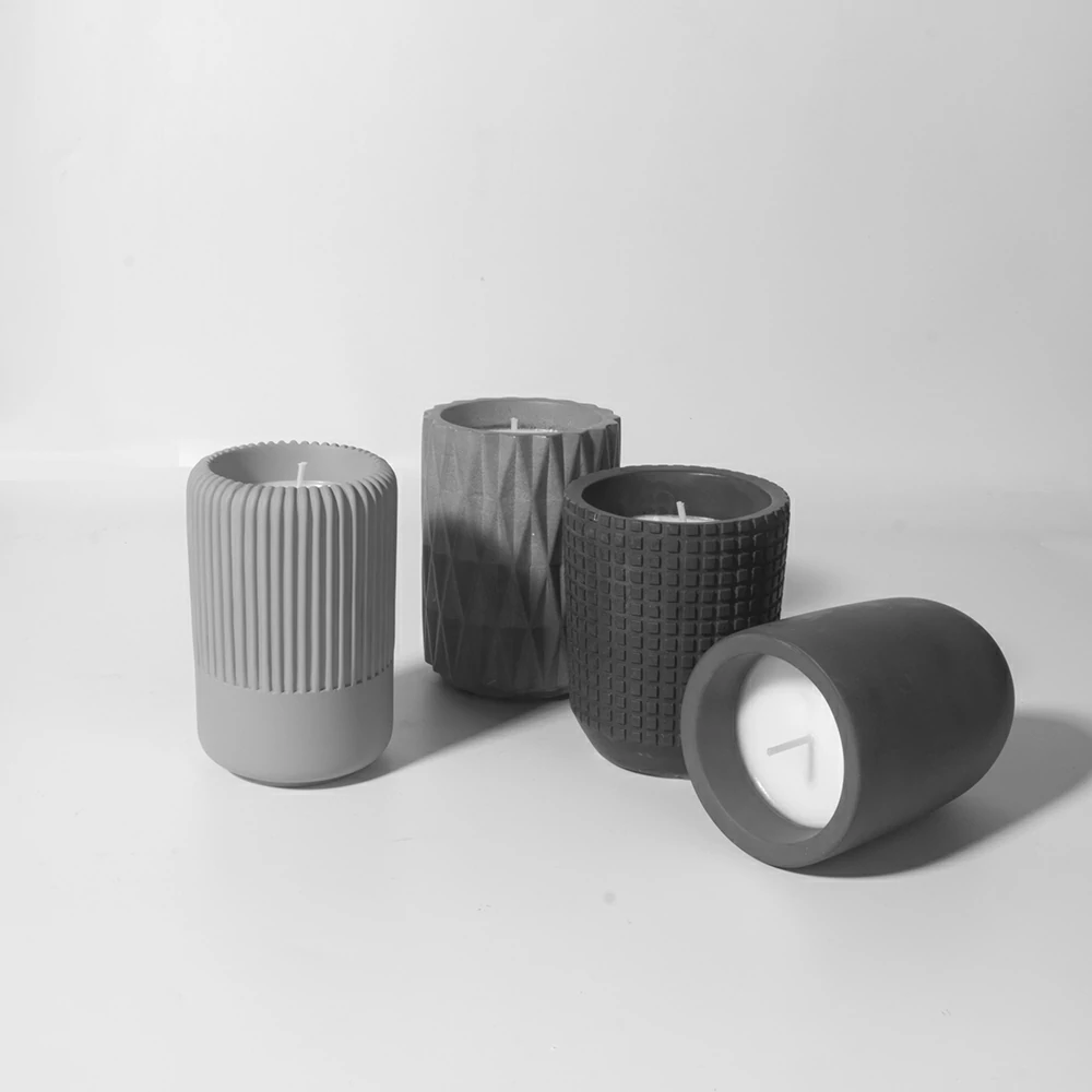 Simple vertical stripe design cement/concrete scents wax candle jars for candle making for hotel and home using