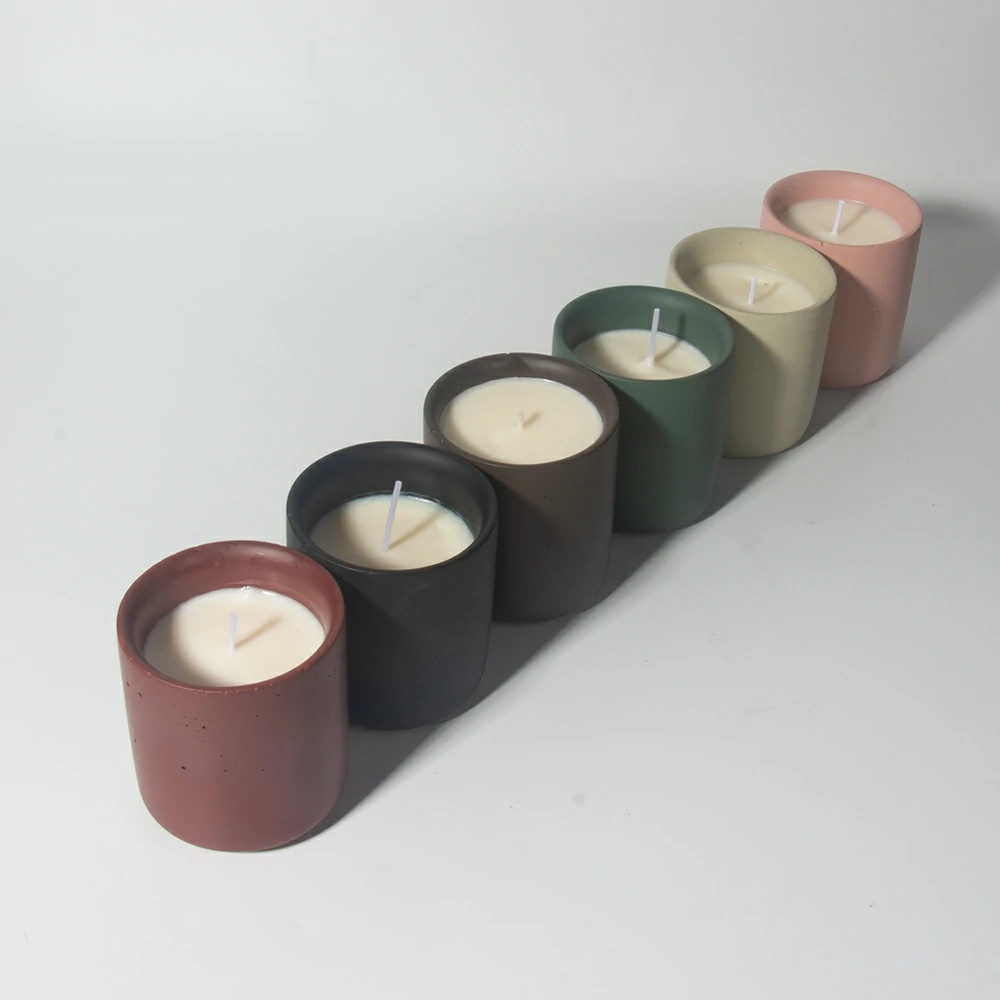 Custom logo and color support eco-friendly material cement/concrete multi colors for choosing scents wax candle jars