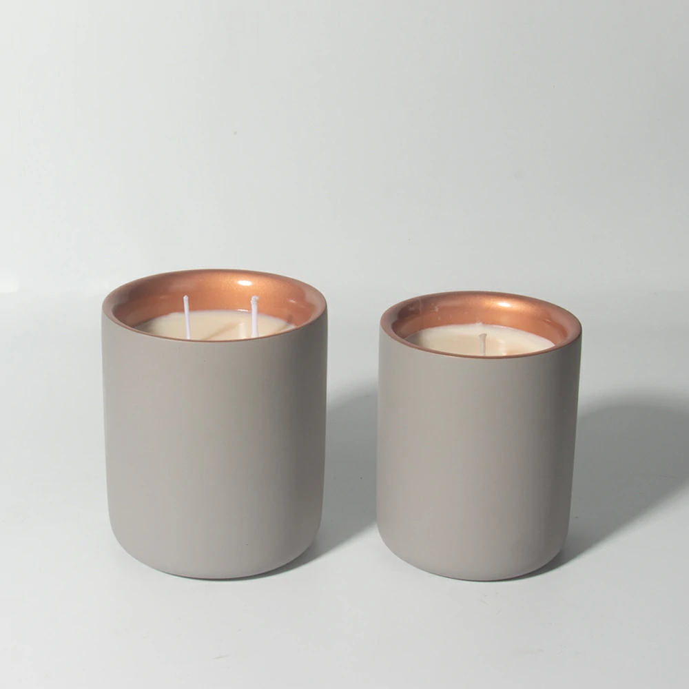 Custom logo and color support luxury design eco-friendly material cement/concrete scents wax candle container and gold candle jars