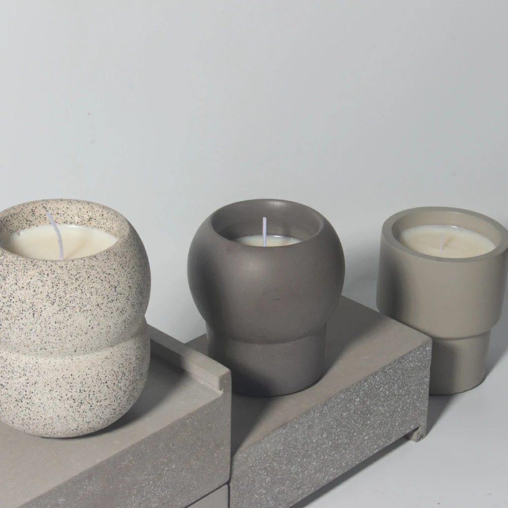 Custom logo and shape support  eco-freinedly cement/concrete wax candle jar for scents canlde making