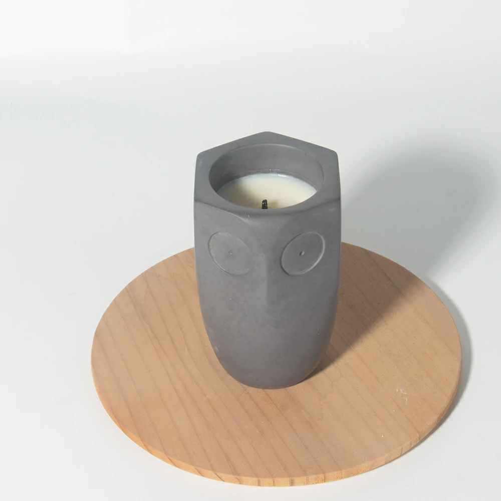 Owl design cement/concrete candle container candle vessels scents wax candle jar for home decoration