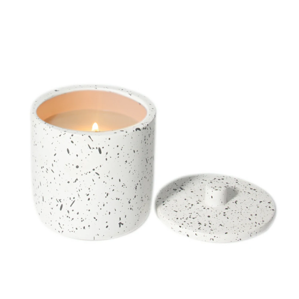 Modern design cement/concrete ink dot wax candle jar with lid for home decoration and bathroom decorations