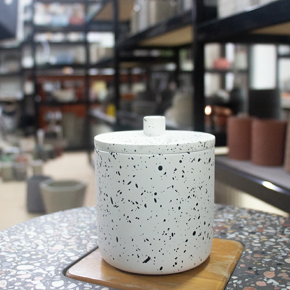 Modern design cement/concrete ink dot wax candle jar with lid for home decoration and bathroom decorations