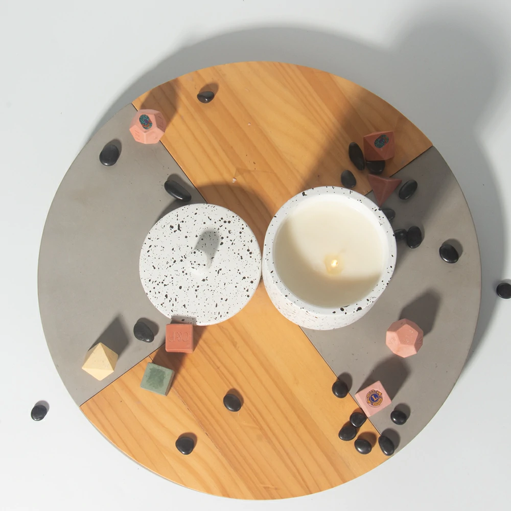 Modern design cement/concrete ink dot wax candle jar with lid for home decoration and bathroom decorations