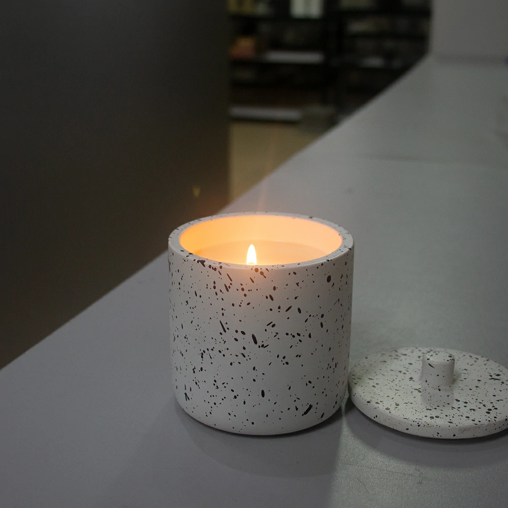 Modern design cement/concrete ink dot wax candle jar with lid for home decoration and bathroom decorations