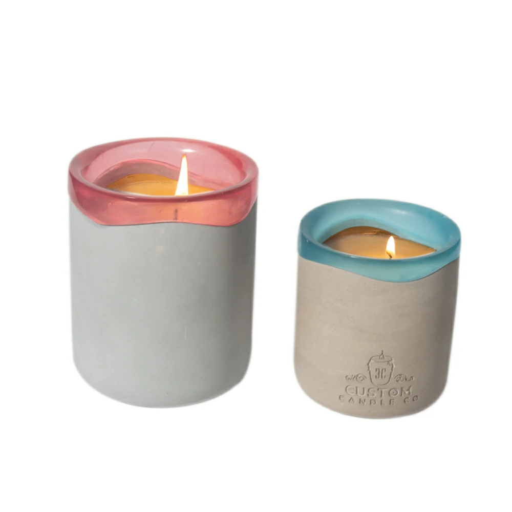 Two sizes engraved logo unique design cement/concrete scents wax candle jar candle container candle vessels for home decoration