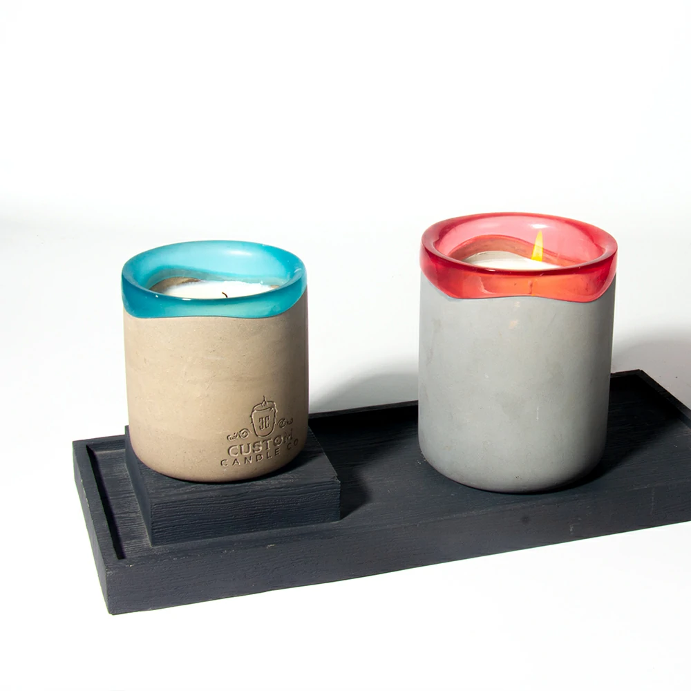 Two sizes engraved logo unique design cement/concrete scents wax candle jar candle container candle vessels for home decoration