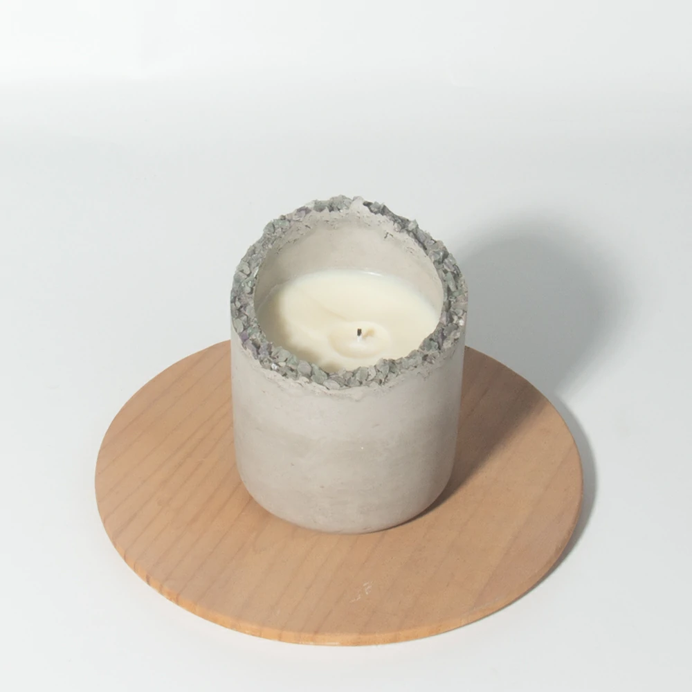 Luxury design ireguilar cement/concrete custom logo support wax candle jar with glass candle container