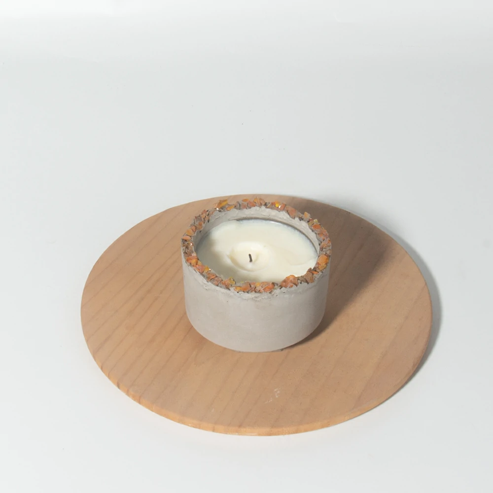 Luxury design ireguilar cement/concrete custom logo support wax candle jar with glass candle container