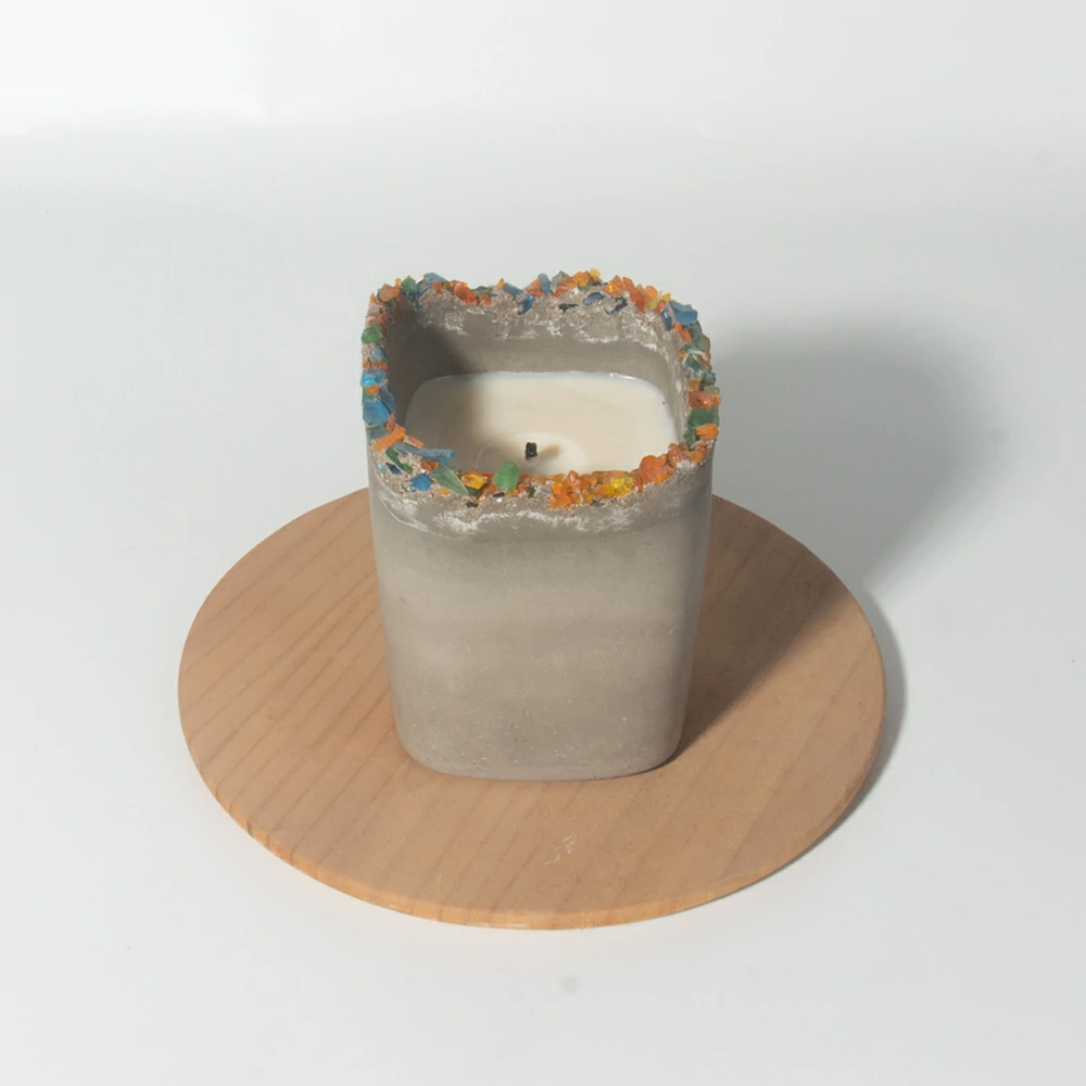 Luxury design ireguilar cement/concrete custom logo support wax candle jar with glass candle container