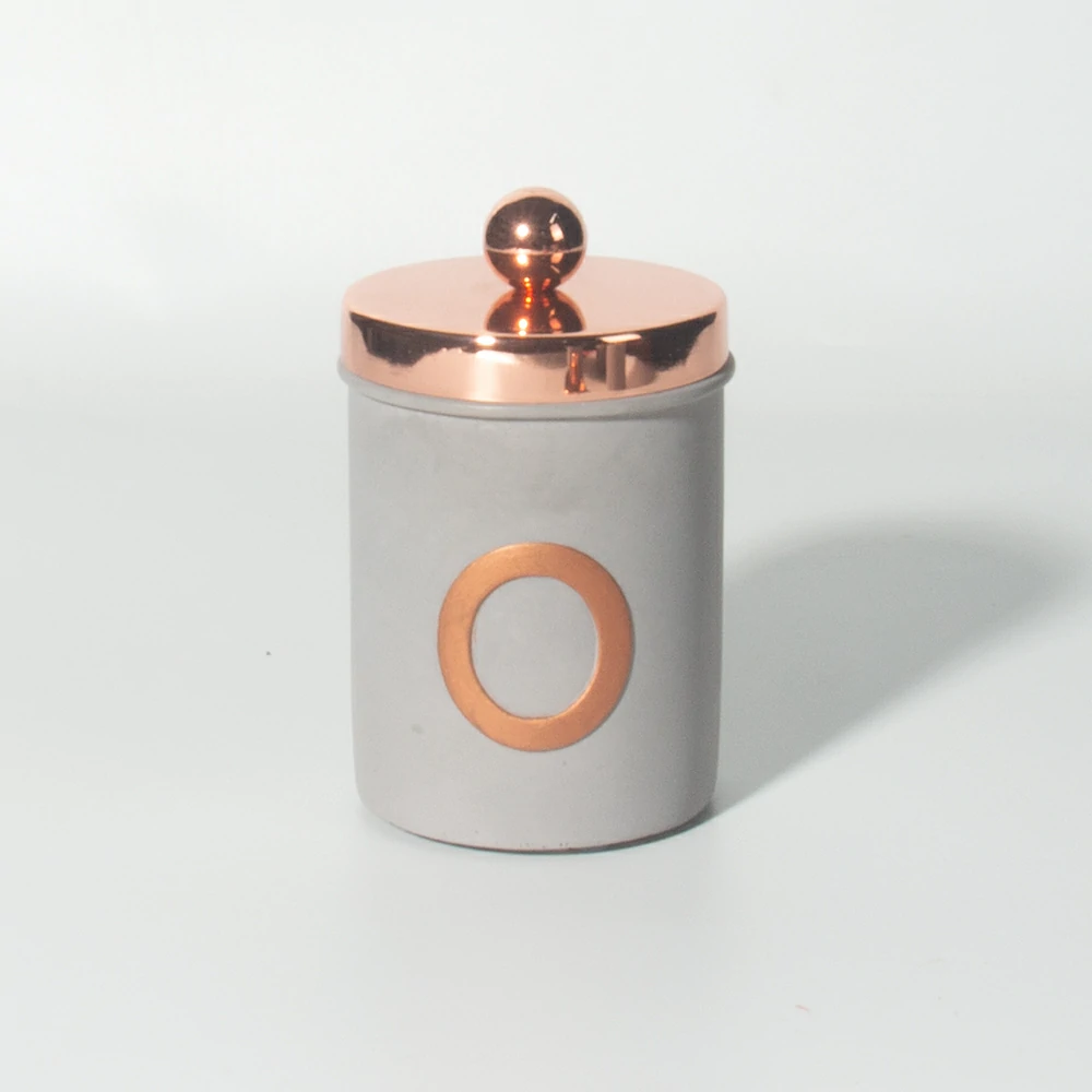 Luxury design cement/concrete embossed logo LOVE wax candle jar with rose gold lid