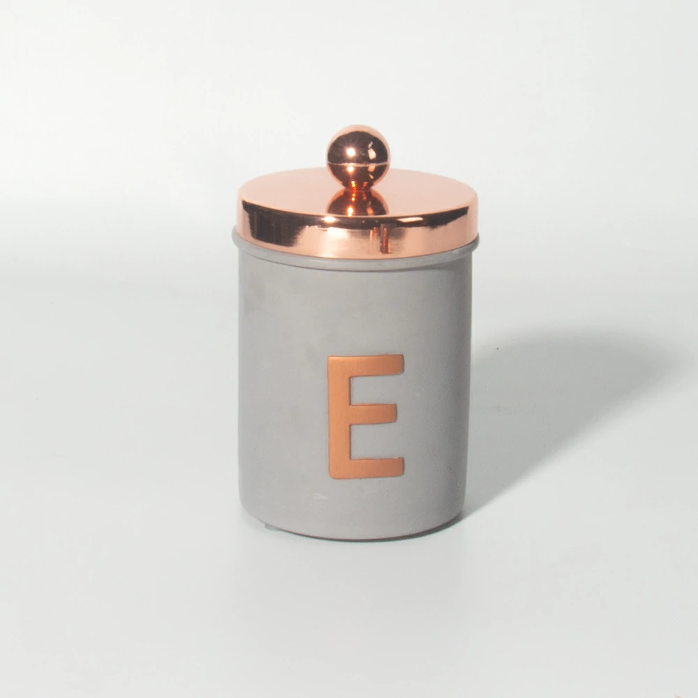 Luxury design cement/concrete embossed logo LOVE wax candle jar with rose gold lid