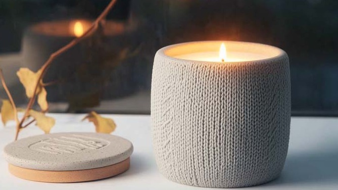 Candle jars on knitted surfaces: finding warmth in toughness, elegance in simplicity