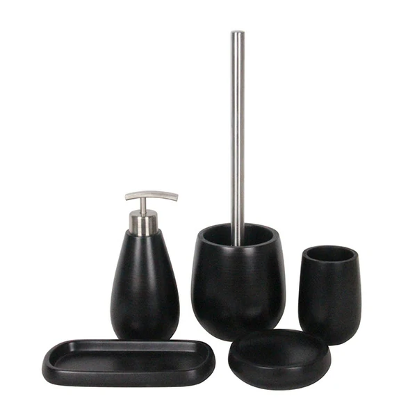 Luxury Custom Hotel Natural Black Resin Bathroom Accessory Set 5 pieces