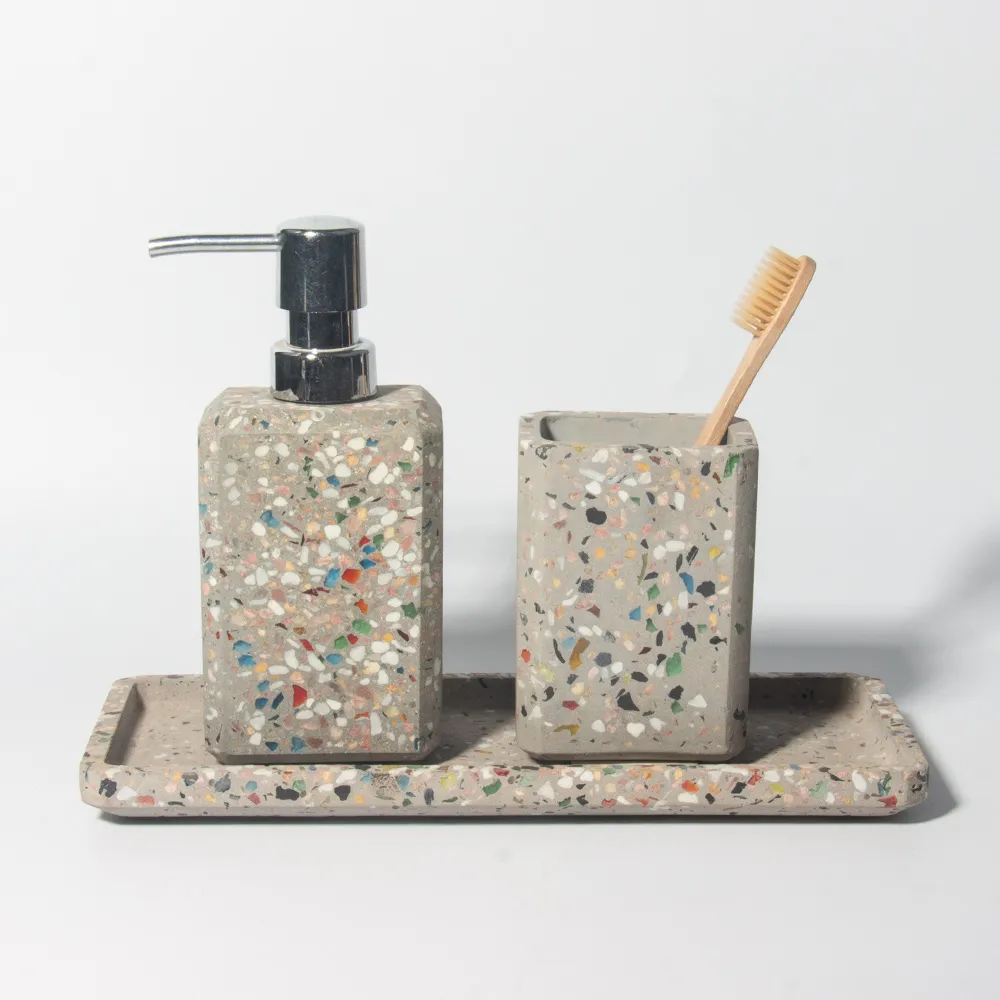 New Arrival Three-Piece concrete terrazzo Bathroom Accessories cement Supplies For Soap And Bath Usage Hotel Home Bathroom sets