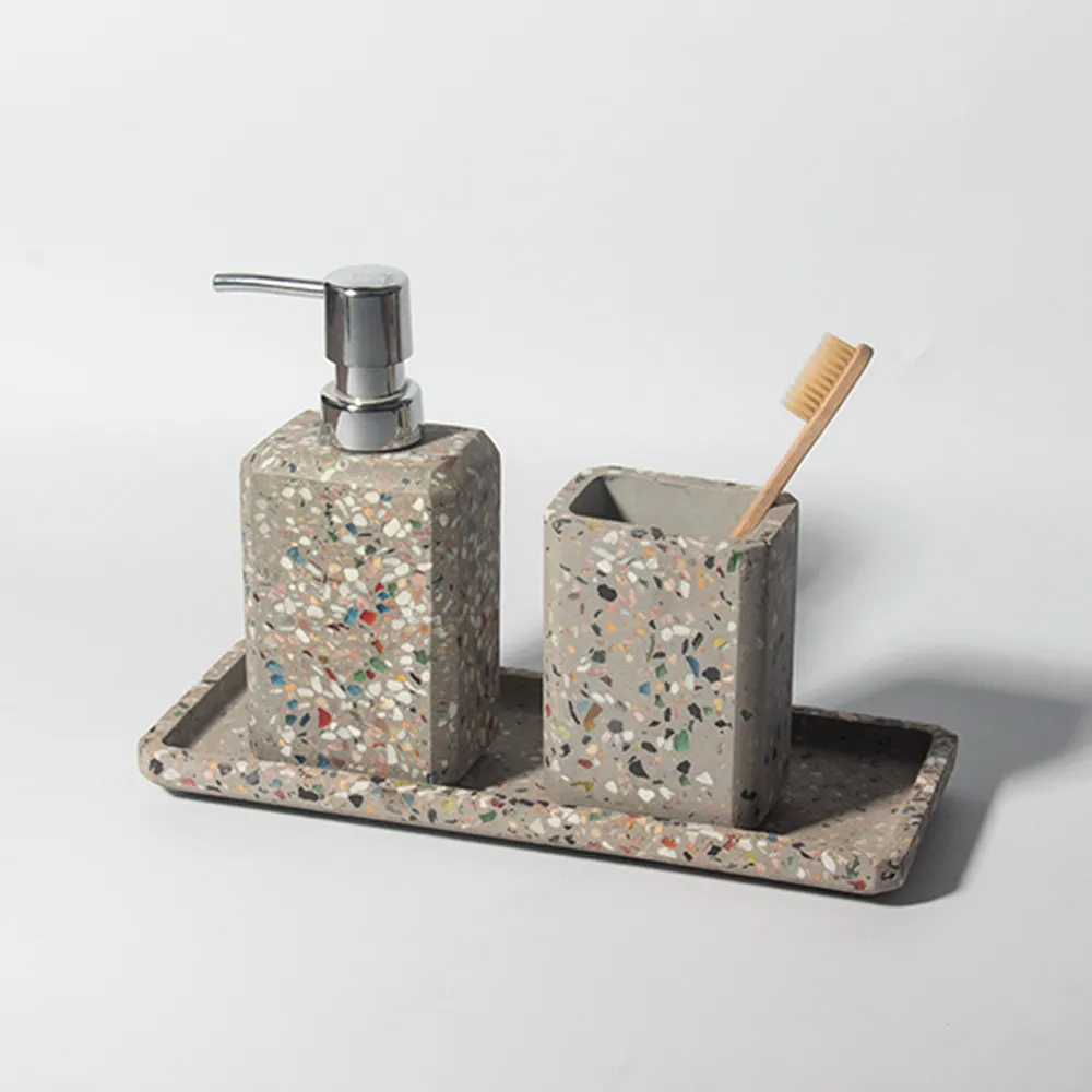 New Arrival Three-Piece concrete terrazzo Bathroom Accessories cement Supplies For Soap And Bath Usage Hotel Home Bathroom sets