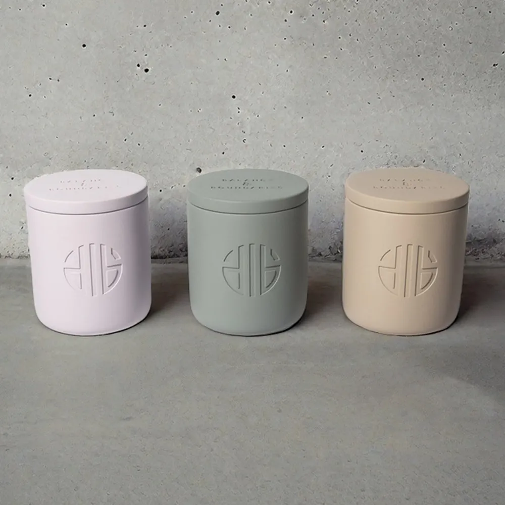 Modern Wholesale Cylinder Candle Holder Custom Logo Luxury Concrete Colorful Cement Candle Jar with Lid for Home Decor in Bulk