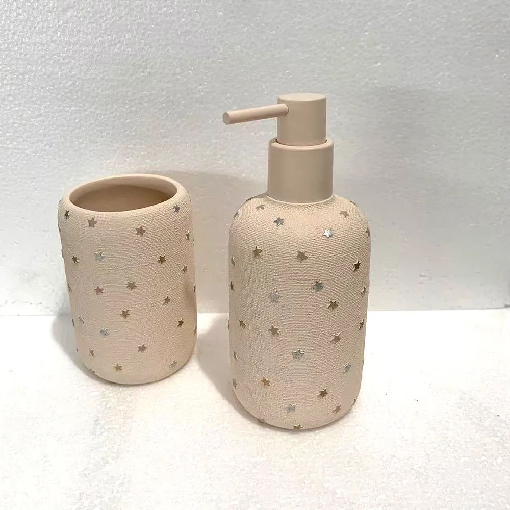 Independent design All over the Sky star Girl powder Resin Bathroom sets concrete bathroom accessories soap dispenser Tumbler