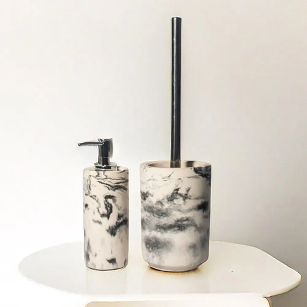 Washroom Set Luxury 2 Pcs Set White Black Splash-Ink Design Cement Concrete Marble Bathroom Accessories Set Hand Soap Dispenser