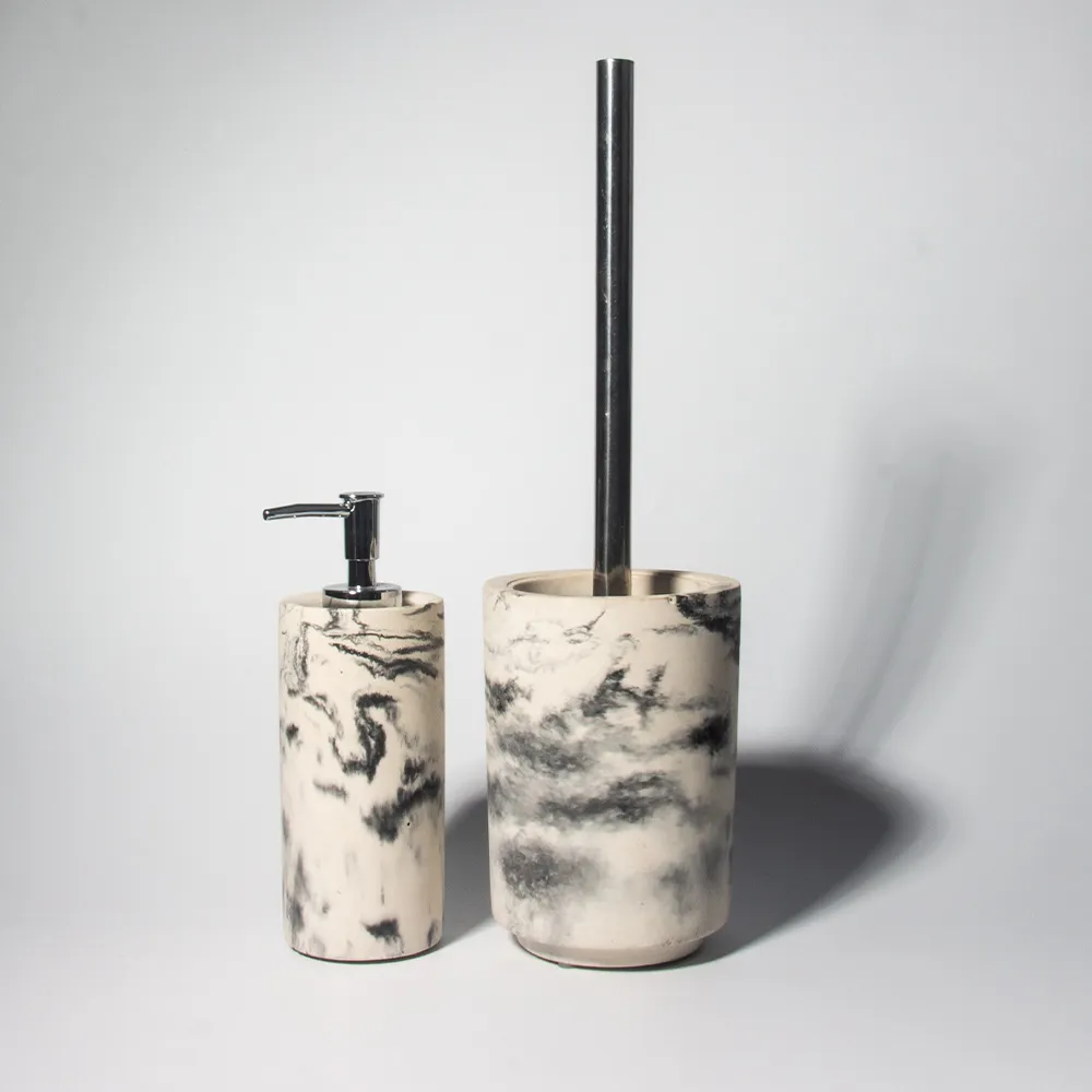 Washroom Set Luxury 2 Pcs Set White Black Splash-Ink Design Cement Concrete Marble Bathroom Accessories Set Hand Soap Dispenser