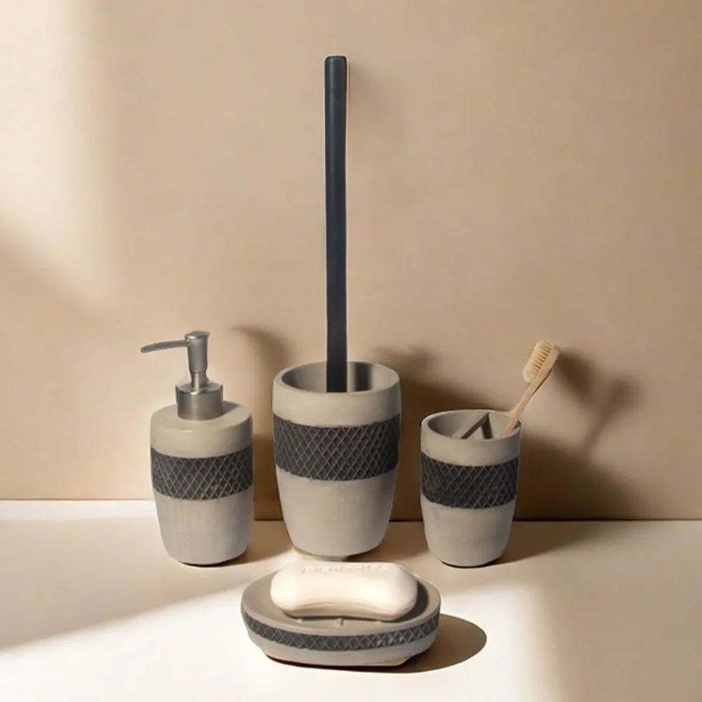 Modern European Style Household 4 Pieces Cement Concrete Bathroom Sets Luxury Bathroom Accessories For Hotels With Soap Dish