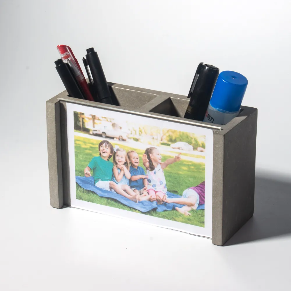 Wholesale Direct Concrete Photo Frame Pen Holder Desktop Multifunctional Storage Box Cement Pen Stand Holder