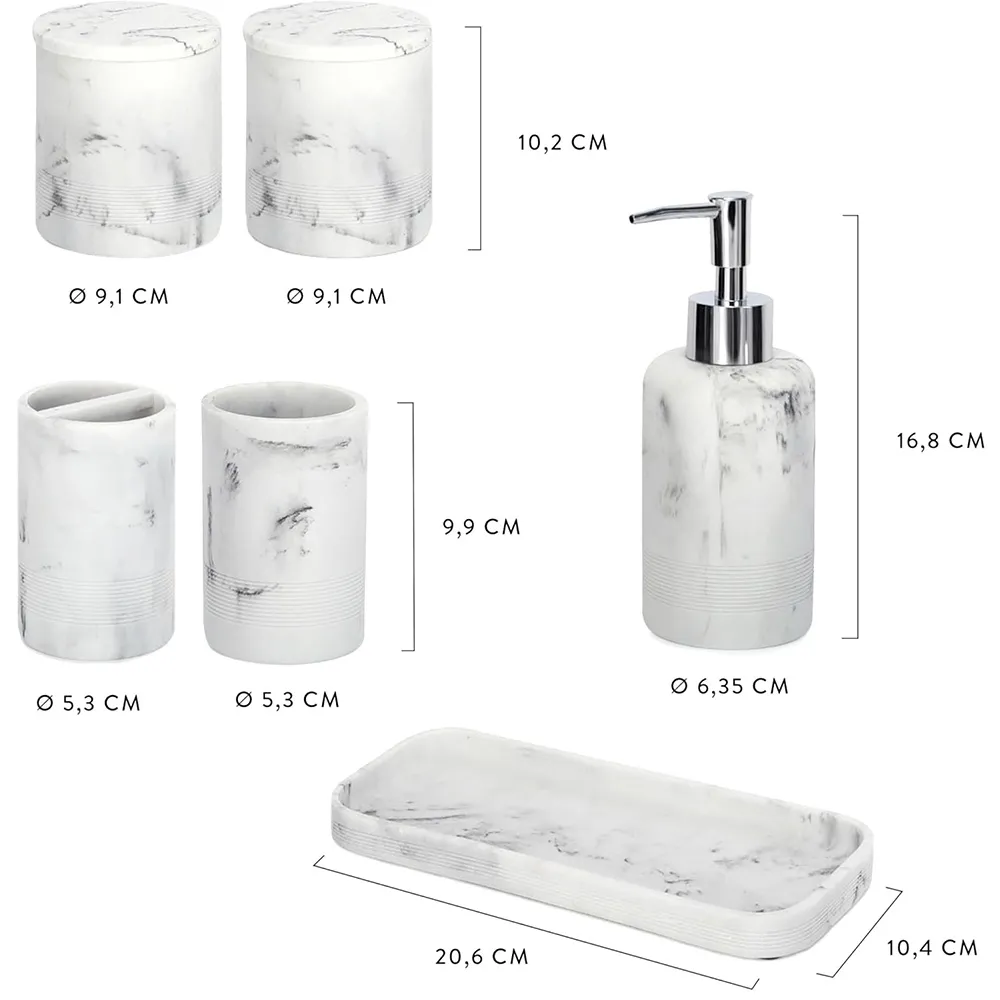 Resin 6 Pcs Marble Look Bathroom Accessories Sets Complete With Soap Dispenser Cotton Jar Tray Home Modern Bathroom Decor