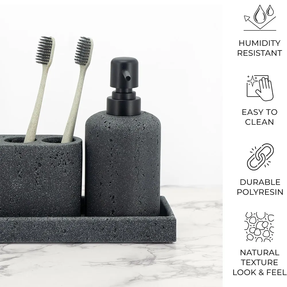 Wholesale Toothbrush Holders For Bathroom, Black Set 4 Piece-Vanity Tray, Tumbler, Toothbrush Holder For Bathroom Accessory Set