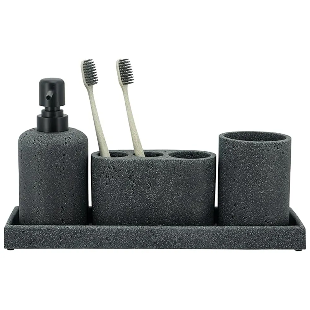 Wholesale Toothbrush Holders For Bathroom, Black Set 4 Piece-Vanity Tray, Tumbler, Toothbrush Holder For Bathroom Accessory Set