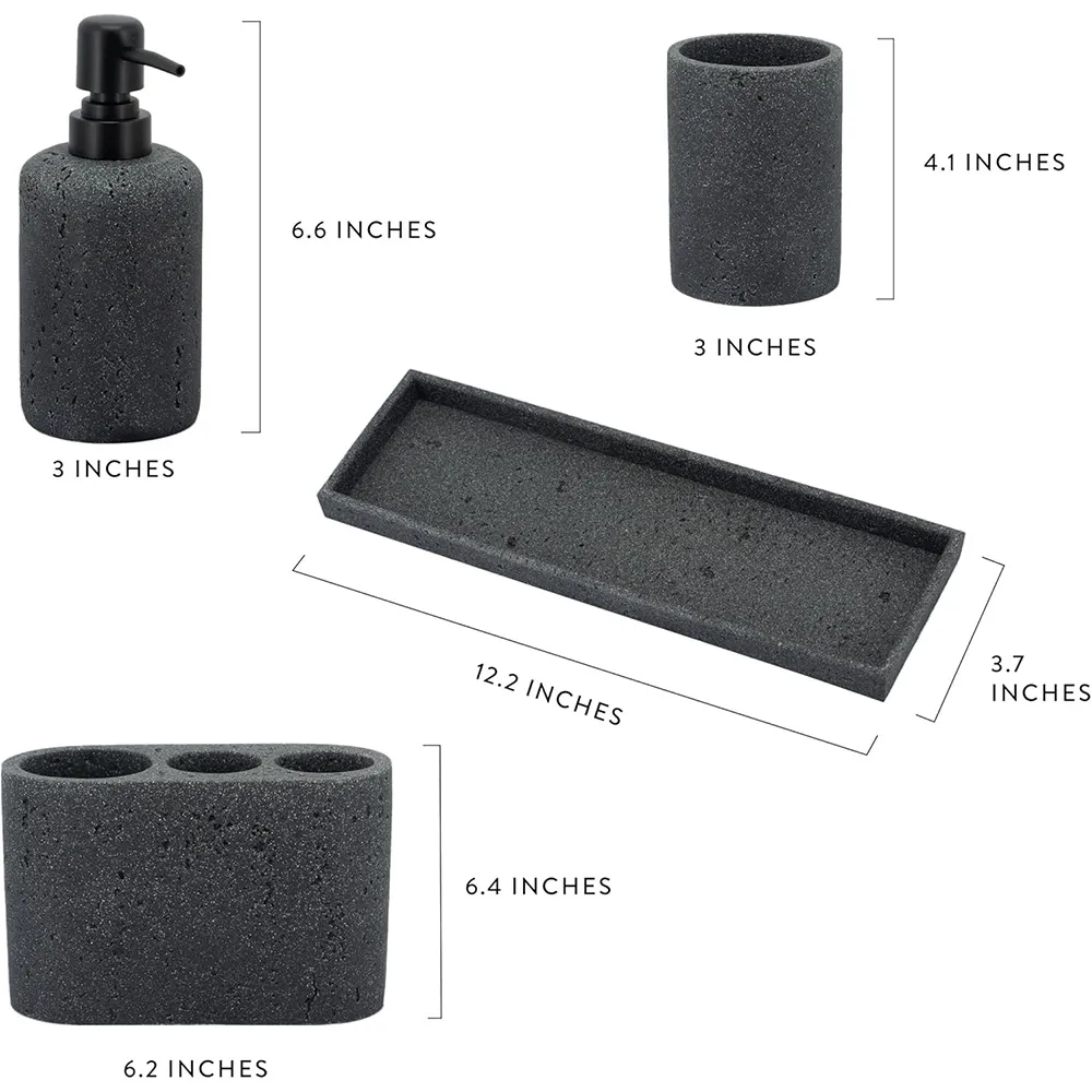 Wholesale Toothbrush Holders For Bathroom, Black Set 4 Piece-Vanity Tray, Tumbler, Toothbrush Holder For Bathroom Accessory Set