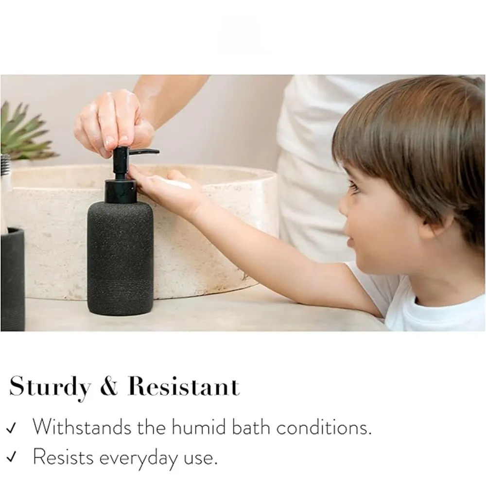 Wholesale Hotel Black Toilet Brush Toothbrush Holder Mouthwash Cup Liquid Soap Dish Dispenser Resin 6pcs Bathroom Set