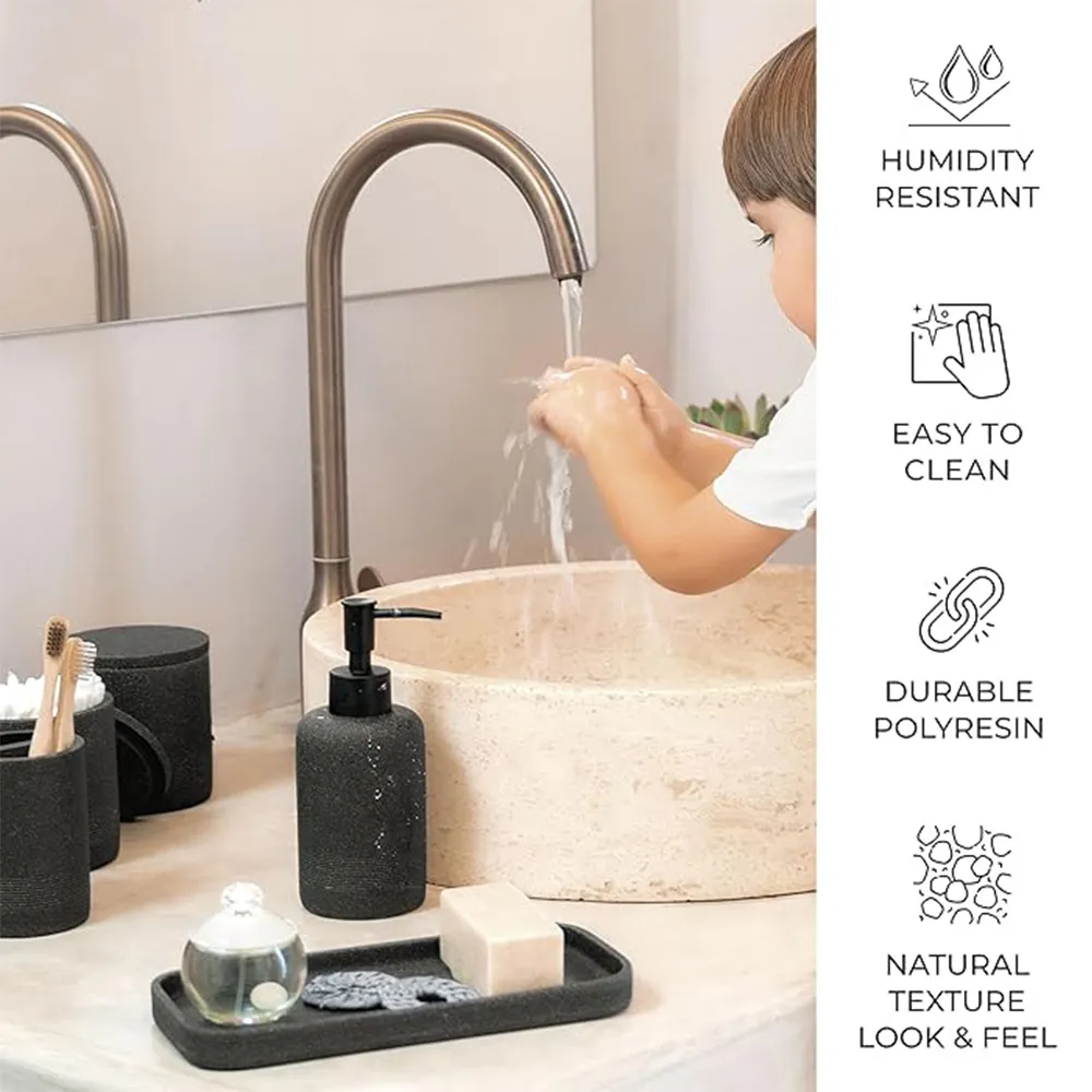 Wholesale Hotel Black Toilet Brush Toothbrush Holder Mouthwash Cup Liquid Soap Dish Dispenser Resin 6pcs Bathroom Set