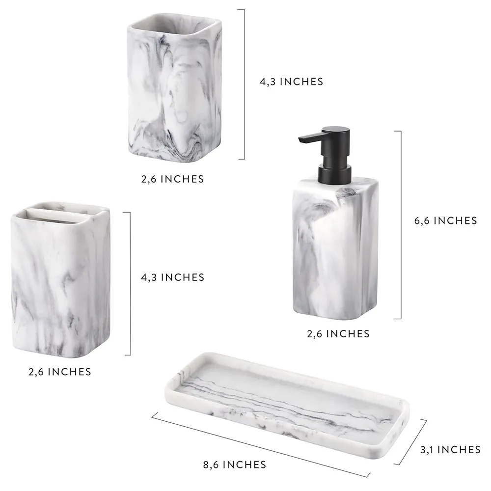 Black White Marble Effect Bathroom Sets Modern Hotel Resin Bathroom Accessories Set Soap Dispenser Toothbrush Holder Soap Dish