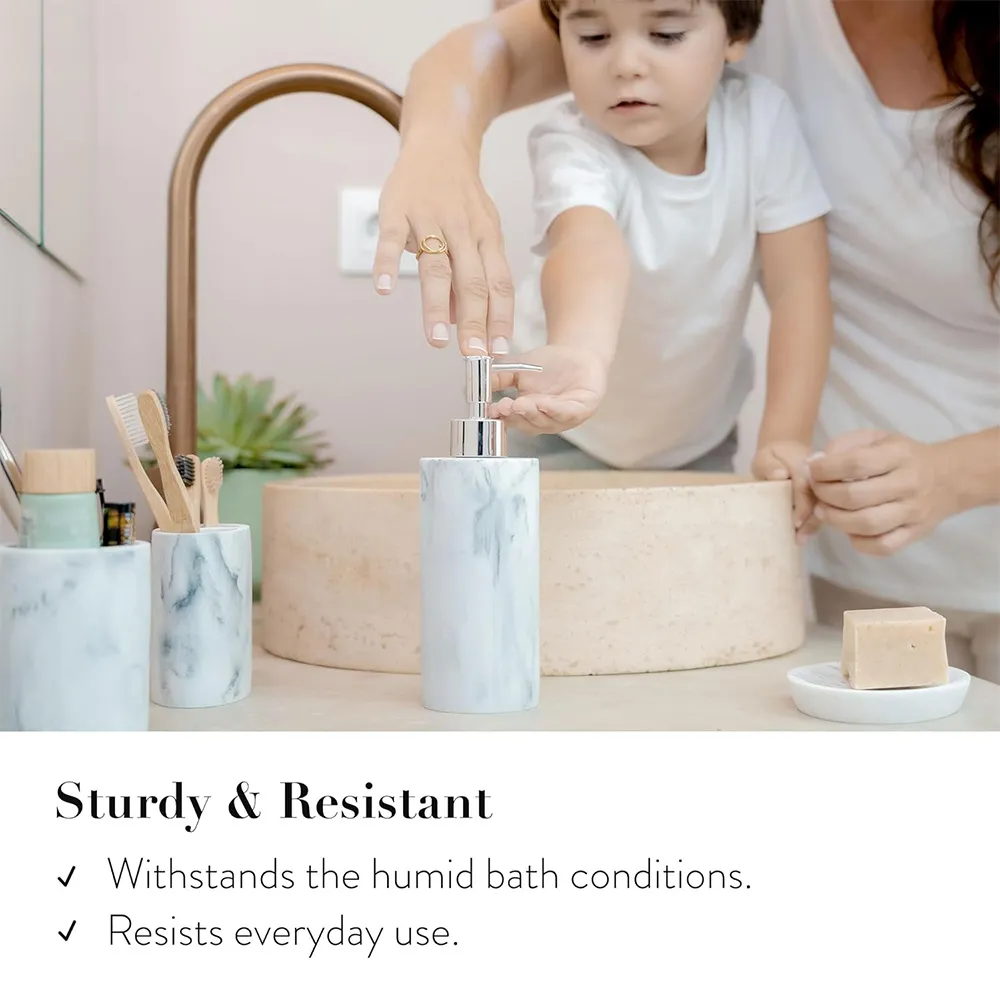 Simple Marble Effect Resin Bathroom Accessories Set North European Eco Friendly 4pcs With Soap Dish Tumbler Resin Bathroom Sets