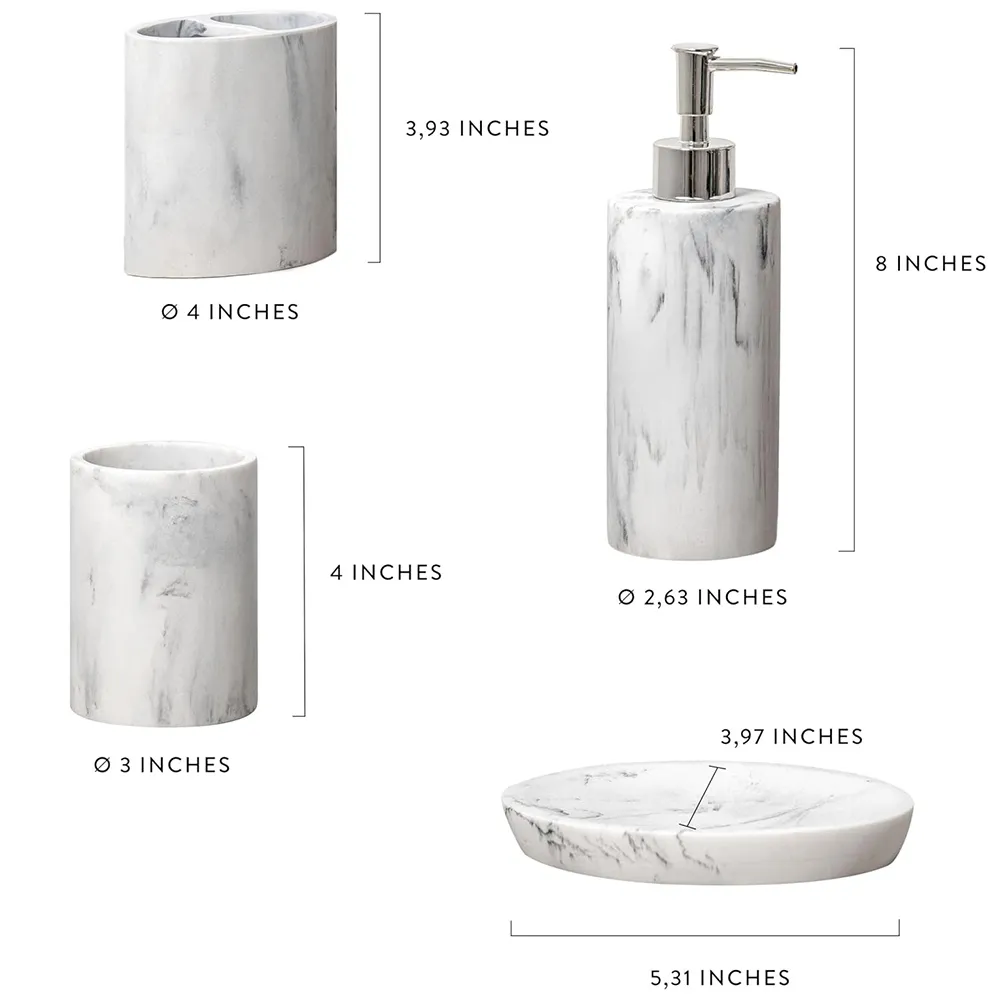 Simple Marble Effect Resin Bathroom Accessories Set North European Eco Friendly 4pcs With Soap Dish Tumbler Resin Bathroom Sets