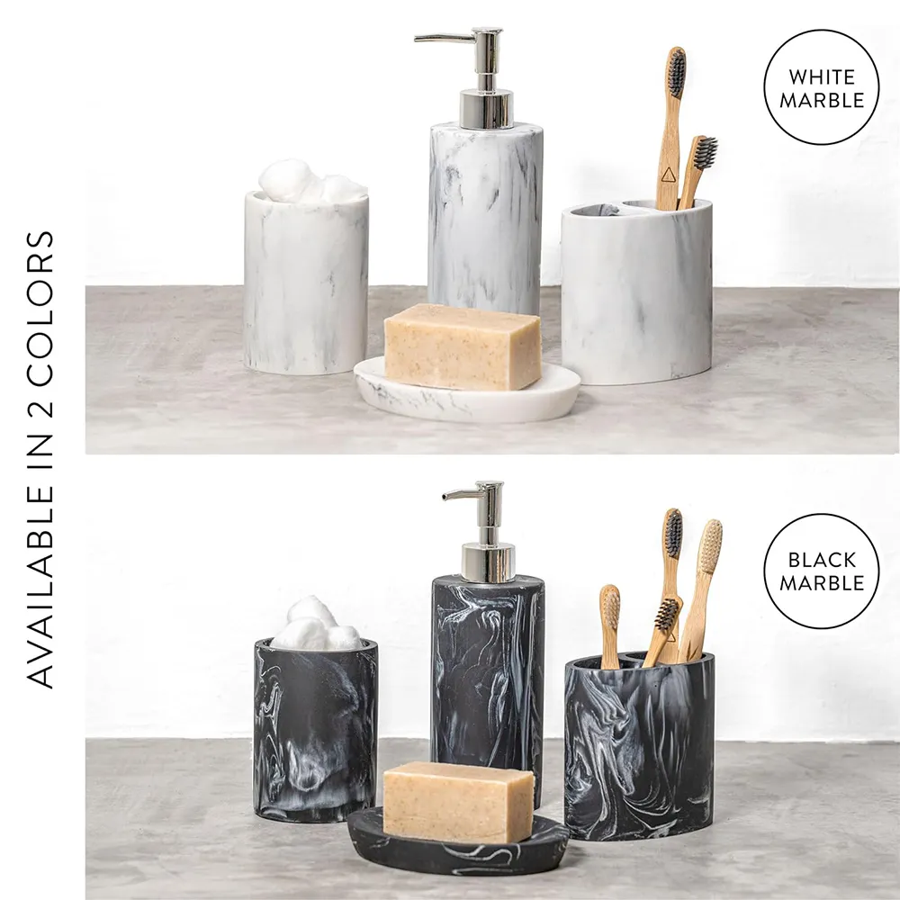 Simple Marble Effect Resin Bathroom Accessories Set North European Eco Friendly 4pcs With Soap Dish Tumbler Resin Bathroom Sets