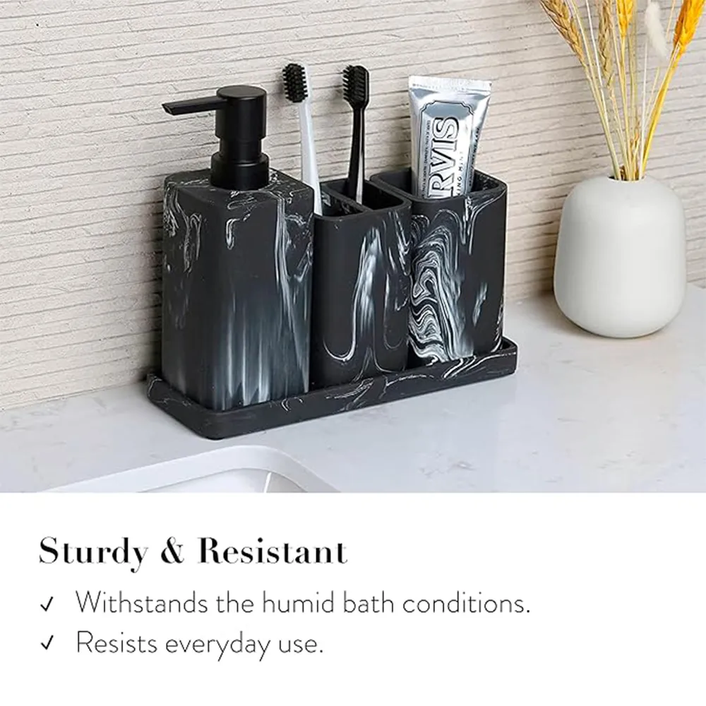 Hot Selling Bathroom Sets Luxury 8 Pcs White Black Splash-Ink Design Resin Bathroom Accessories Set Hand Soap Dispenser