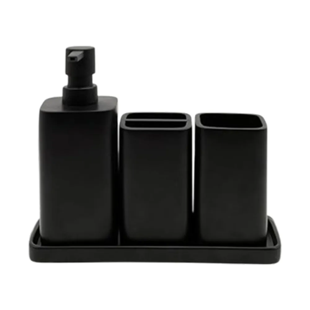 Best Selling Luxury Matte Black Home Bathroom Sets Decorations Resin Bathroom Accessories Set With Soap Dispenser