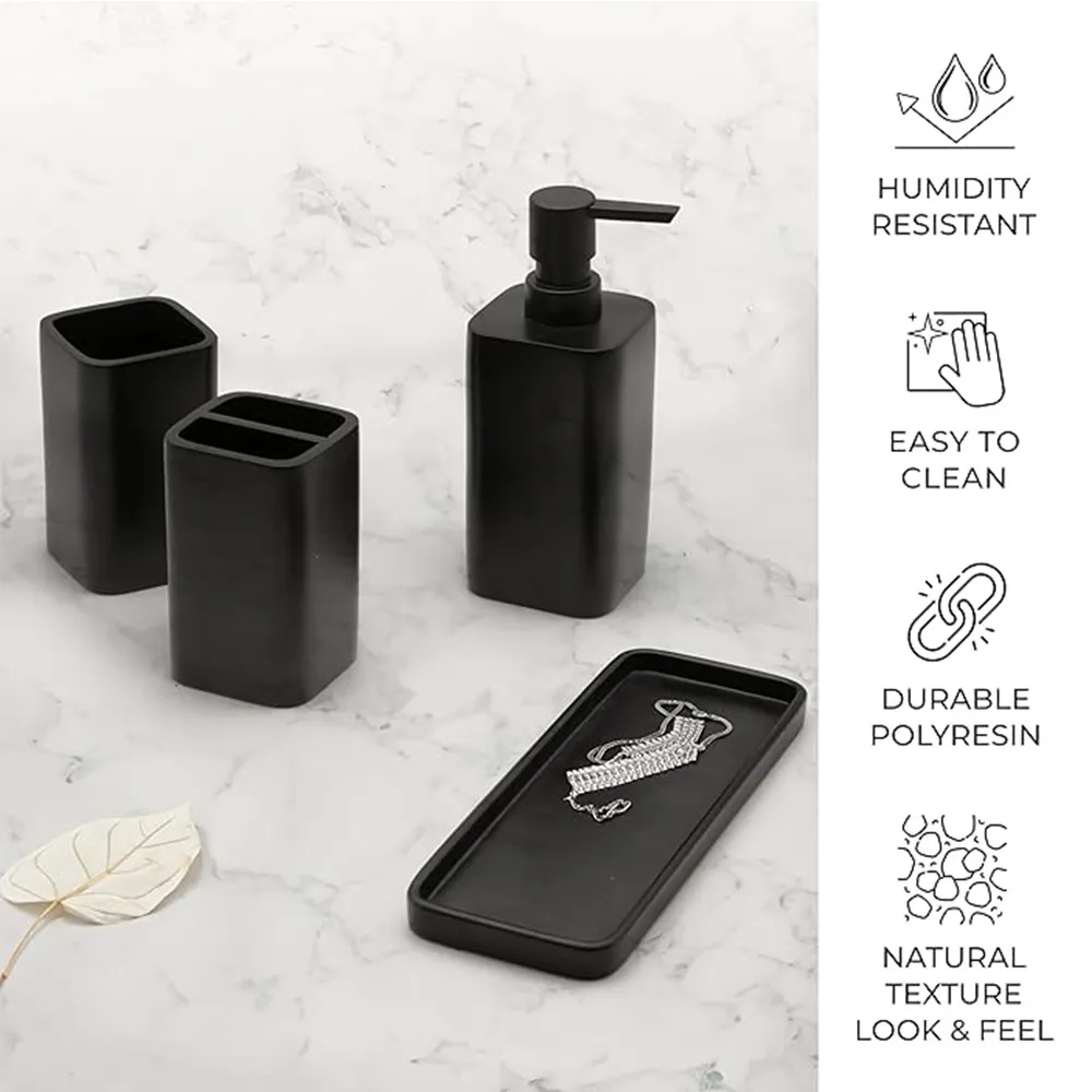 Best Selling Luxury Matte Black Home Bathroom Sets Decorations Resin Bathroom Accessories Set With Soap Dispenser