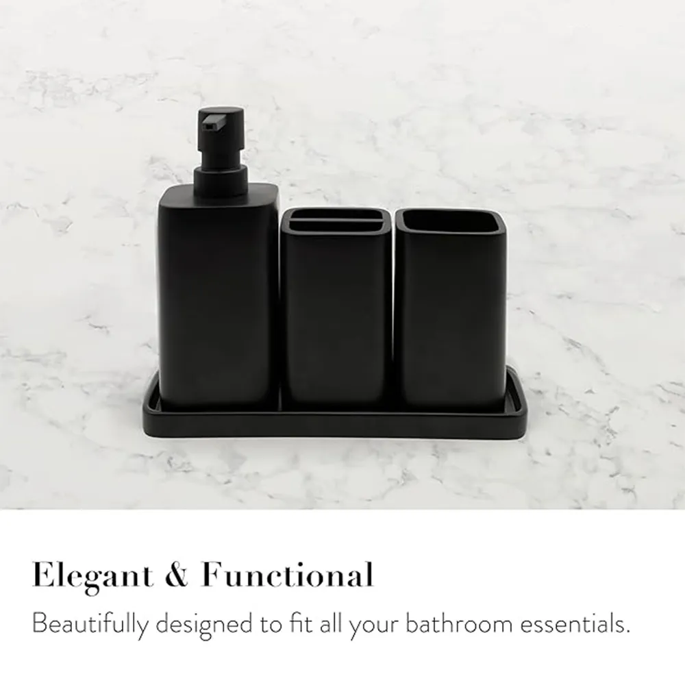 Best Selling Luxury Matte Black Home Bathroom Sets Decorations Resin Bathroom Accessories Set With Soap Dispenser