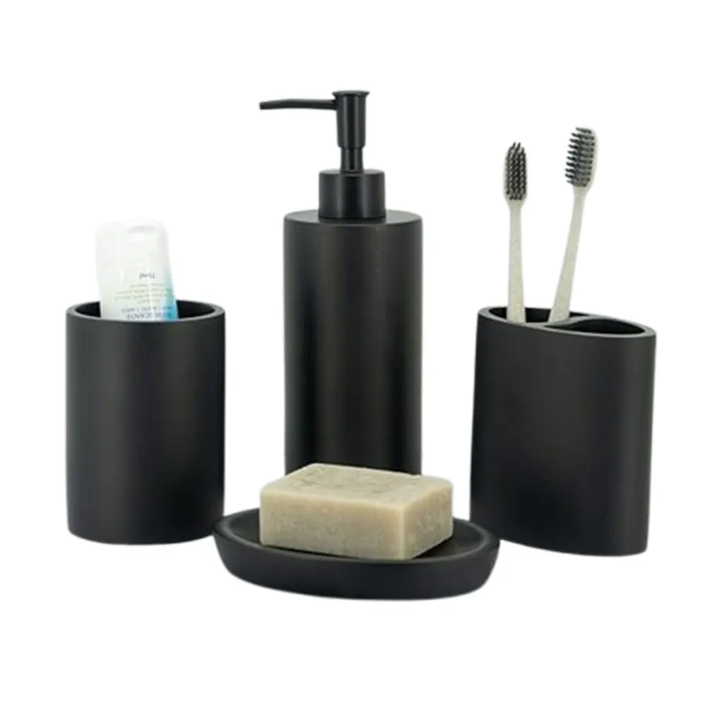 Environmentally Friendly Hotel Guest Bathroom Sets Natural Resin Bathroom Amenity Set Black Resin Bathroom Accessories Set