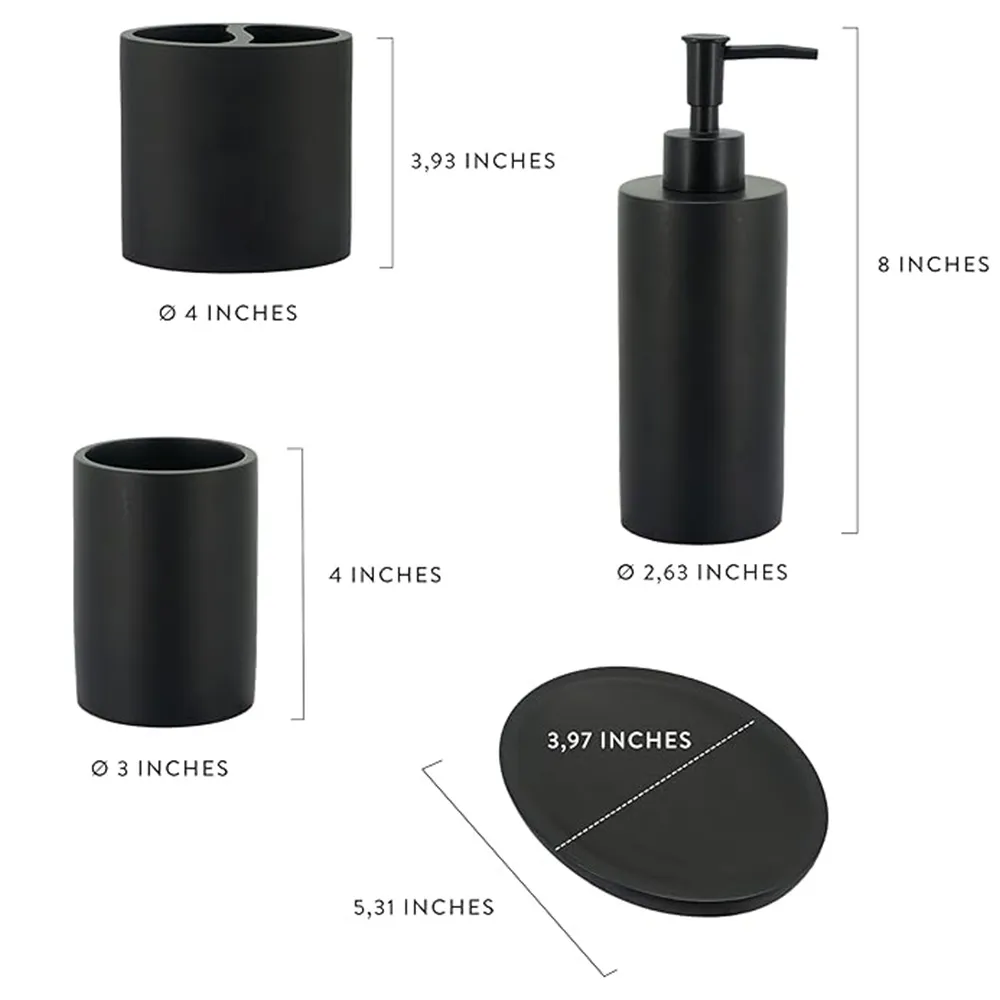 Environmentally Friendly Hotel Guest Bathroom Sets Natural Resin Bathroom Amenity Set Black Resin Bathroom Accessories Set