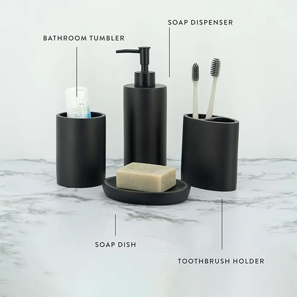 Environmentally Friendly Hotel Guest Bathroom Sets Natural Resin Bathroom Amenity Set Black Resin Bathroom Accessories Set