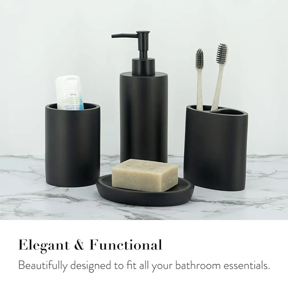 Environmentally Friendly Hotel Guest Bathroom Sets Natural Resin Bathroom Amenity Set Black Resin Bathroom Accessories Set