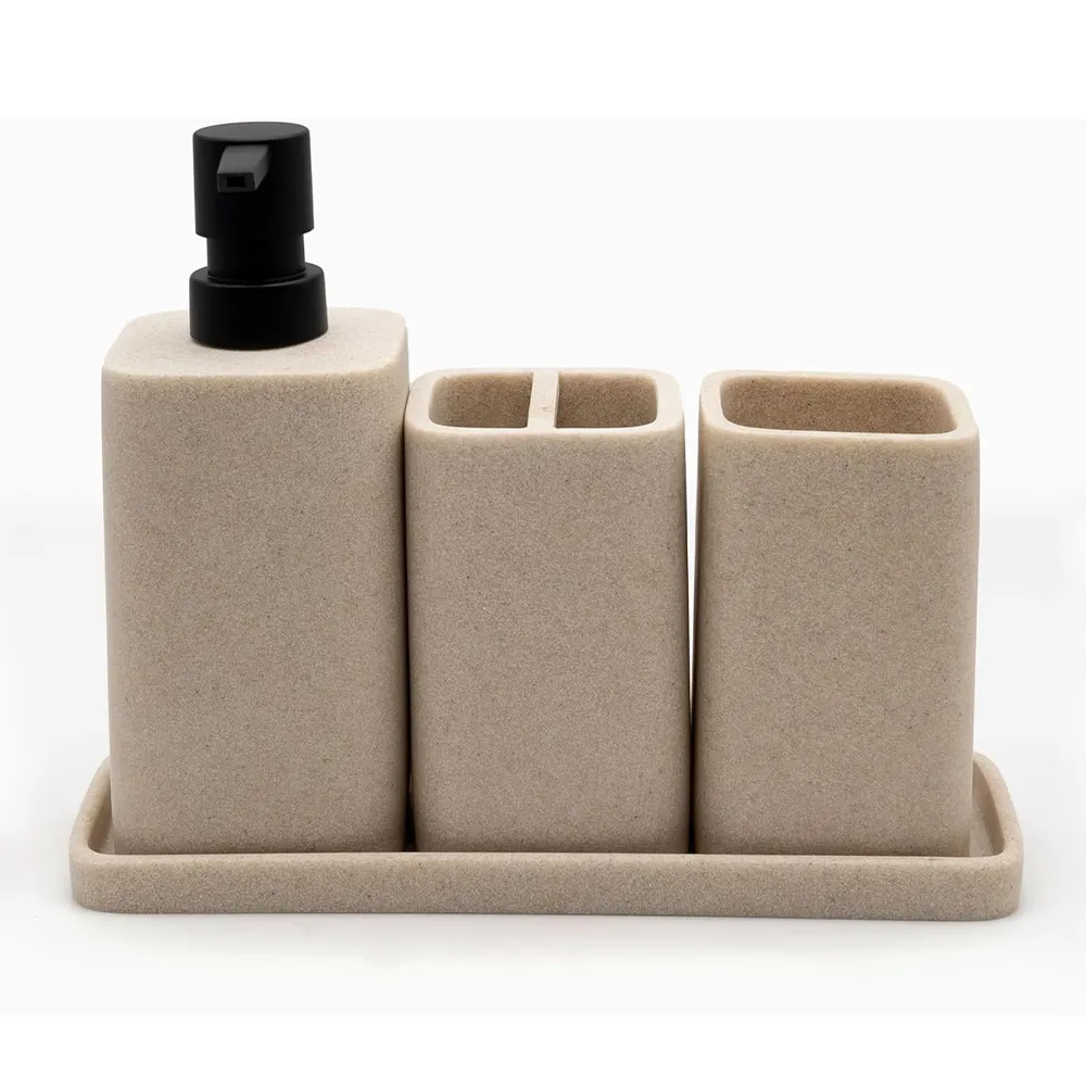 Simple Hotel 4 Pieces Bathroom Sets Vanity Accessories Items Apartment Accessories Resin Bathroom Accessories Set Soap Dispenser