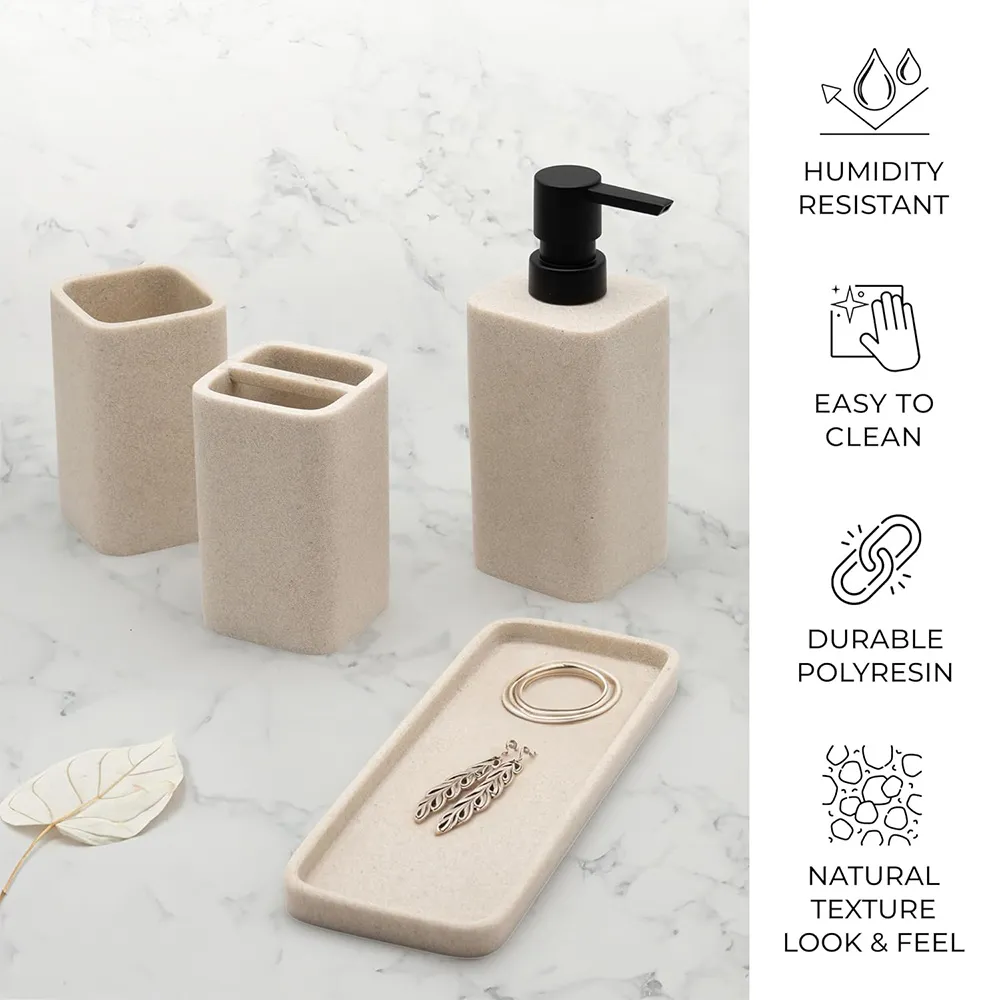 Simple Hotel 4 Pieces Bathroom Sets Vanity Accessories Items Apartment Accessories Resin Bathroom Accessories Set Soap Dispenser