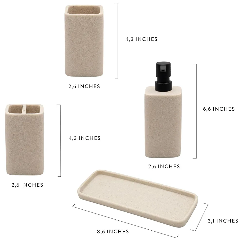 Simple Hotel 4 Pieces Bathroom Sets Vanity Accessories Items Apartment Accessories Resin Bathroom Accessories Set Soap Dispenser