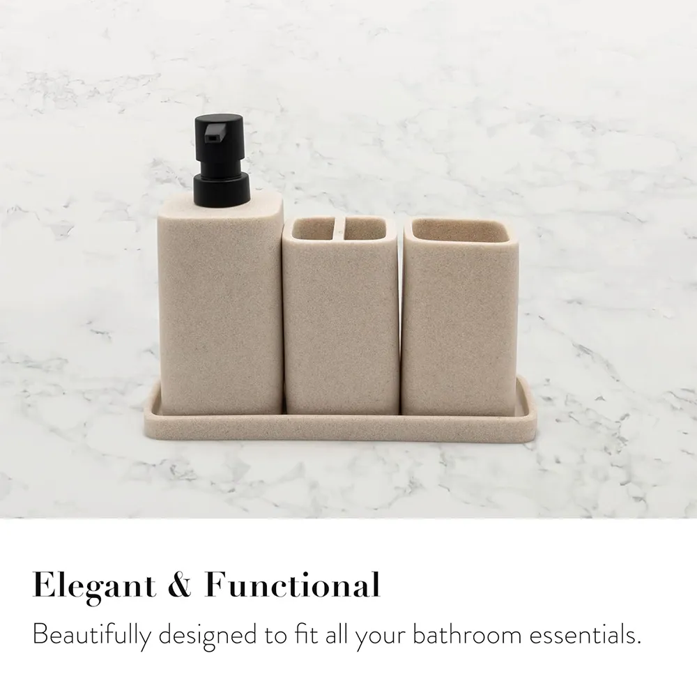 Simple Hotel 4 Pieces Bathroom Sets Vanity Accessories Items Apartment Accessories Resin Bathroom Accessories Set Soap Dispenser