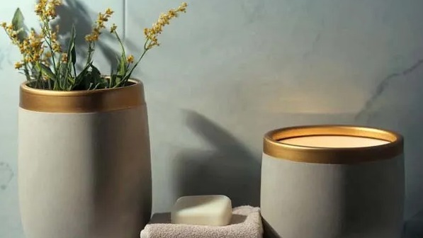 Grey and Gold Concrete Bathroom Accessories: Beauty Needs No Words, Only Quiet Presence