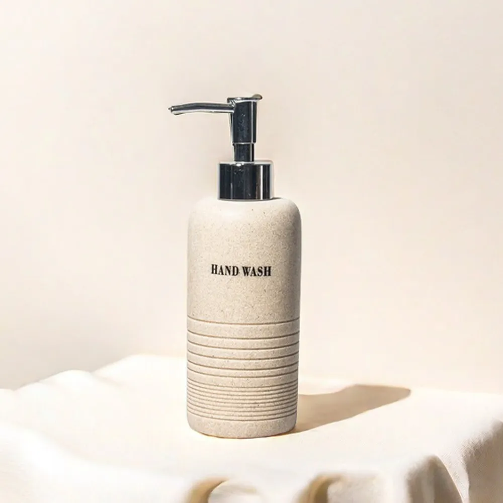 Customized Logo Luxury Manual Soap Dispenser Beige Resin Bottles For Home And Hotel Hand Wash Liquid Soap Dispenser With Pomp